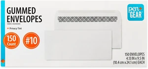 Pen + Gear #10 Gummed Envelopes ,White, Security Tinted, Count per Pack 50 , Size - 4.125"x9.5" Pen + Gear #10 Gummed Envelopes ,White, Security Tinted, Count per Pack 50 , Size - 4.125"x9.5"