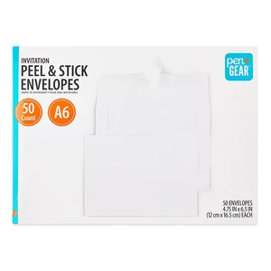Pen+Gear A6 Invitation Peel and Stick Envelopes, White, 4.75 in x 6.5 in, 50 Count Pen+Gear A6 Invitation Peel and Stick Envelopes, White, 4.75 in x 6.5 in, 50 Count