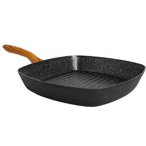 IMUSA 11in Black Stone Aluminum Speckled Nonstick Deep Square Grill with Wood Look Handle, Black IMUSA 11in Black Stone Aluminum Speckled Nonstick Deep Square Grill with Wood Look Handle, Black