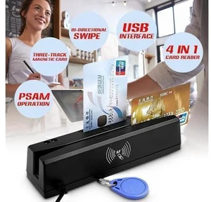 4-in-1 Multi Card Reader Magnetic Stripe Credit Card EMV IC Chip RFID PSAM Reader Writer Digital Memory Card Reader 4-in-1 Multi Card Reader Magnetic Stripe Credit Card EMV IC Chip RFID PSAM Reader Writer Digital Memory Card Reader
