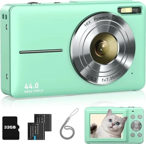 Lecran Digital Camera, FHD 1080P Kids Camera with 32GB Card, 2 Batteries, Lanyard, 16X Zoom Anti Shake, 44MP Compact Portable Small Point and Shoot Camera for Kid Student Children Teen Girl Boy(Green) Lecran Digital Camera, FHD 1080P Kids Camera with 32GB Card, 2 Batteries, Lanyard, 16X Zoom Anti Shake, 44MP Compact Portable Small Point and Shoot Camera for Kid Student Children Teen Girl Boy(Green)