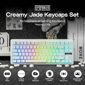Creamy Jade PBT Keycaps, 142 Keys, Double Shot, Cherry Profile, 60%/75%/96%/Full Size, Custom Keyboard Keycaps Set for Mechanical Gaming Keyboard (White) Creamy Jade PBT Keycaps, 142 Keys, Double Shot, Cherry Profile, 60%/75%/96%/Full Size, Custom Keyboard Keycaps Set for Mechanical Gaming Keyboard (White)