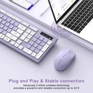 Wireless Keyboard and Mouse Combo, Full-Sized Wireless Keyboard and Adjustable DPI Mouse, 2.4GHz USB Receiver, Silent Keyboard and Mouse for PC, Windows, MAC, Desktop, Laptop(Purple) Wireless Keyboard and Mouse Combo, Full-Sized Wireless Keyboard and Adjustable DPI Mouse, 2.4GHz USB Receiver, Silent Keyboard and Mouse for PC, Windows, MAC, Desktop, Laptop(Purple)
