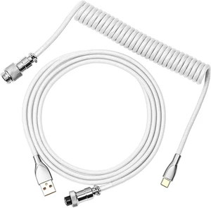 Mix 1.8m Coiled Keyboard Cable, USB C to USB A TPU Cable for Mechanical Gaming Keyboard, with Detachable Metal Aviator for Custom Keyboard, White Mix 1.8m Coiled Keyboard Cable, USB C to USB A TPU Cable for Mechanical Gaming Keyboard, with Detachable Metal Aviator for Custom Keyboard, White