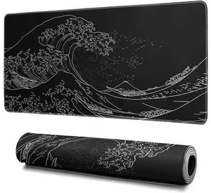 Japanese Gaming Mouse Pad Abstract Black Mouse Pad 31.5x11.8 Inch Black Sea Wave Texture Non-Slip Rubber Base Large Ocean Mousepad Stitched Edges Keyboard Mouse Mat Desk Pad for Office and Home Japanese Gaming Mouse Pad Abstract Black Mouse Pad 31.5x11.8 Inch Black Sea Wave Texture Non-Slip Rubber Base Large Ocean Mousepad Stitched Edges Keyboard Mouse Mat Desk Pad for Office and Home