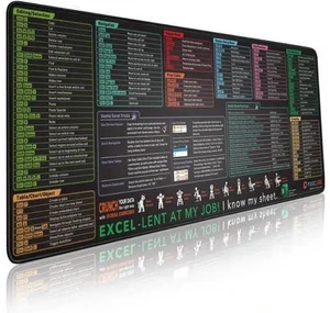 Excel Shortcut Keys Mouse Pad - Extended Large XL Cheat Sheet Gaming Mousepad | PC Office Spreadsheet Keyboard Mat | Non-Slip Stitched Edge Excel Shortcut Keys Mouse Pad - Extended Large XL Cheat Sheet Gaming Mousepad | PC Office Spreadsheet Keyboard Mat | Non-Slip Stitched Edge