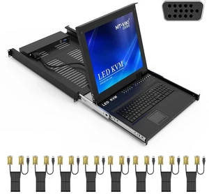 8 Port Rack Mount KVM Over IP Remote Access Console With 17'' LCD Monitor, 1 Local & 1 Remote Access, 8 Cables Included 8 Port Rack Mount KVM Over IP Remote Access Console With 17'' LCD Monitor, 1 Local & 1 Remote Access, 8 Cables Included