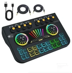 Gaming Audio Mixer Sound Board Mixer w USB Audio Interface Voice Changer, All-in-One Podcast Live Sound Card for Streaming w Soundboard Customizable Soundpads for PC Smartphone Recording Broadcasting Gaming Audio Mixer Sound Board Mixer w USB Audio Interface Voice Changer, All-in-One Podcast Live Sound Card for Streaming w Soundboard Customizable Soundpads for PC Smartphone Recording Broadcasting