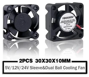 2 Pieces 3010 3cm 30mm Cooling Fan 30x30x10mm DC Fan 24V 12V 5V Cooler Dual Ball Bearing DC Brushless Mini Cooler Cooling Fan 2 Pieces 3010 3cm 30mm Cooling Fan 30x30x10mm DC Fan 24V 12V 5V Cooler Dual Ball Bearing DC Brushless Mini Cooler Cooling Fan