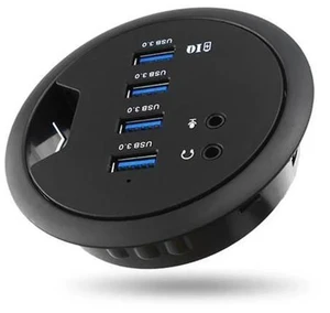 In Desk 4-Port SuperSpeed USB 3.0 HUB Adapter Fits in a 3inch grommet hole and External Stereo Sound Adapter Combo #LR4 In Desk 4-Port SuperSpeed USB 3.0 HUB Adapter Fits in a 3inch grommet hole and External Stereo Sound Adapter Combo #LR4