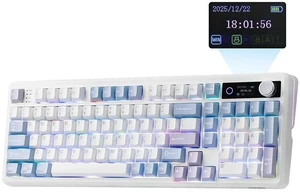 TH99 PRO 96% Mechanical Keyboard with Screen & Knob, 10000mAh, 2.4Ghz/BT, Hot Swap, Custom Driver, RGB Backlight, PBT Keycap, Wireless Gaming Keyboard for PC/Mac (Blue&White, Creamy Jade) TH99 PRO 96% Mechanical Keyboard with Screen & Knob, 10000mAh, 2.4Ghz/BT, Hot Swap, Custom Driver, RGB Backlight, PBT Keycap, Wireless Gaming Keyboard for PC/Mac (Blue&White, Creamy Jade)