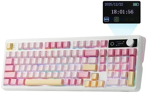 TH99 PRO 96% Mechanical Keyboard with Screen & Knob, 10000mAh, 2.4Ghz/BT, Hot Swap, Custom Driver, RGB Backlight, PBT Keycap, Wireless Gaming Keyboard for PC/Mac (Pink, Creamy Jade) TH99 PRO 96% Mechanical Keyboard with Screen & Knob, 10000mAh, 2.4Ghz/BT, Hot Swap, Custom Driver, RGB Backlight, PBT Keycap, Wireless Gaming Keyboard for PC/Mac (Pink, Creamy Jade)