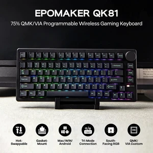 QK81 75% Wireless Mechanical Gaming Keyboard, QMK/VIA Programmable and Hot-Swappable, 81 Keys with Metal Knob, 2.4Ghz/BT/USB, Creamy Gasket-Mount, RGB Backlight (Black, Wisteria Switch) QK81 75% Wireless Mechanical Gaming Keyboard, QMK/VIA Programmable and Hot-Swappable, 81 Keys with Metal Knob, 2.4Ghz/BT/USB, Creamy Gasket-Mount, RGB Backlight (Black, Wisteria Switch)