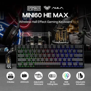 Aula MINI60 HE Hall Effect Gaming Keyboard, 2.4GHz/BT, 8K Hz Polling, SOCD & DKS, Adjustable Actuation & Fast Trigger, PBT Keycap, 60% Wireless Mechanical Keyboard for Win/Mac (Max) Aula MINI60 HE Hall Effect Gaming Keyboard, 2.4GHz/BT, 8K Hz Polling, SOCD & DKS, Adjustable Actuation & Fast Trigger, PBT Keycap, 60% Wireless Mechanical Keyboard for Win/Mac (Max)