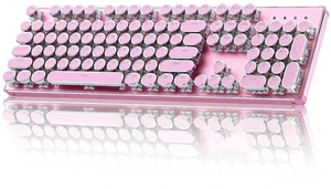 QL108 Typewriter Mechanical Gaming Keyboard, Pink | Full Size, Hot Swappable, RGB Backlit, Metal Pan QL108 Typewriter Mechanical Gaming Keyboard, Pink | Full Size, Hot Swappable, RGB Backlit, Metal Pan