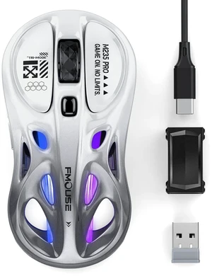 FMOUSE Tri-Mode Wireless Mouse (2.4G/Bluetooth/Wired), Hollow Design, RGB, 4800 DPI, Rechargeable Type-C for Mac/Laptop/iPad (Gaming/Office) - White & Gray Gradient FMOUSE Tri-Mode Wireless Mouse (2.4G/Bluetooth/Wired), Hollow Design, RGB, 4800 DPI, Rechargeable Type-C for Mac/Laptop/iPad (Gaming/Office) - White & Gray Gradient
