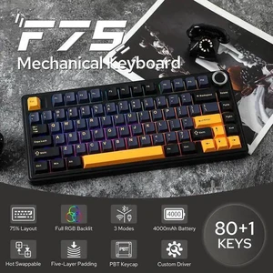 x Aula F75 Gasket Mechanical Keyboard, 75% Wireless Hot Swappable Gaming Keyboard with Five-Layer Padding&Knob, Bluetooth/2.4GHz/USB-C, RGB (Black, Graywood V3 Switch) x Aula F75 Gasket Mechanical Keyboard, 75% Wireless Hot Swappable Gaming Keyboard with Five-Layer Padding&Knob, Bluetooth/2.4GHz/USB-C, RGB (Black, Graywood V3 Switch)