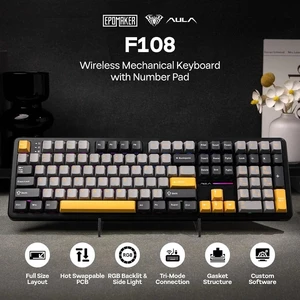 Aula F108 Wireless Gaming Keyboard, Full Size Mechanical Keyboard with 4000mAh Battery, 108 Hot-Swappable and Programmable Keys, RGB Backlight, for Mac/PC/Android (Grey&Yellow) Aula F108 Wireless Gaming Keyboard, Full Size Mechanical Keyboard with 4000mAh Battery, 108 Hot-Swappable and Programmable Keys, RGB Backlight, for Mac/PC/Android (Grey&Yellow)