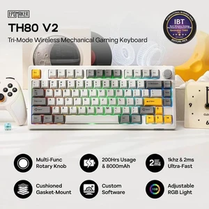 TH80 V2 75% Wireless Mechanical Keyboard with Metal Knob, 8000mAh, 2.4Ghz/BT/USB-C, RGB, Hot Swap, Custom Driver, PBT Keycap, Wireless Gaming Keyboard for PC/Mac (White, Sea Salt Silent) TH80 V2 75% Wireless Mechanical Keyboard with Metal Knob, 8000mAh, 2.4Ghz/BT/USB-C, RGB, Hot Swap, Custom Driver, PBT Keycap, Wireless Gaming Keyboard for PC/Mac (White, Sea Salt Silent)