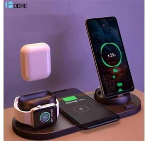 6 in 1 Wireless Charger Dock Station for iPhone/Android/Type-C USB Phones 10W Qi Fast Charging For Apple Watch AirPods Pro 6 in 1 Wireless Charger Dock Station for iPhone/Android/Type-C USB Phones 10W Qi Fast Charging For Apple Watch AirPods Pro