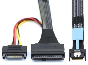 PCIe 5.0 MCIO 4X Mini Cool Edge IO to U.2 SFF-8639 NVME PCI-Express with 15P Sata Power Cable for SSD Mainboard 50cm PCIe 5.0 MCIO 4X Mini Cool Edge IO to U.2 SFF-8639 NVME PCI-Express with 15P Sata Power Cable for SSD Mainboard 50cm