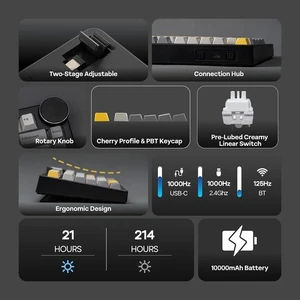 AJAZZ AK820 V2 Tri-Mode Mechanical Gaming Keyboard, Big Knob, 2.4Ghz/BT Wireless, Hot-Swap, PBT Keycap, 5-Layered Gasket, Thocky Switch, 75% Gaming Keyboard (Grey Yellow, Coconut Cream) AJAZZ AK820 V2 Tri-Mode Mechanical Gaming Keyboard, Big Knob, 2.4Ghz/BT Wireless, Hot-Swap, PBT Keycap, 5-Layered Gasket, Thocky Switch, 75% Gaming Keyboard (Grey Yellow, Coconut Cream)