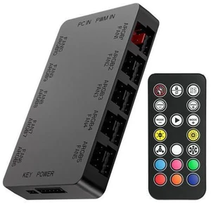 10-Port ARGB & PWM Fan Hub Controller - Magnetic Mount 5V/3PIN RGB PC Fan Hub with Remote Control, Chassis Key Control & SATA Power - Support 10 PWM Case Fans Splitter & ARGB Lighting Devices 10-Port ARGB & PWM Fan Hub Controller - Magnetic Mount 5V/3PIN RGB PC Fan Hub with Remote Control, Chassis Key Control & SATA Power - Support 10 PWM Case Fans Splitter & ARGB Lighting Devices