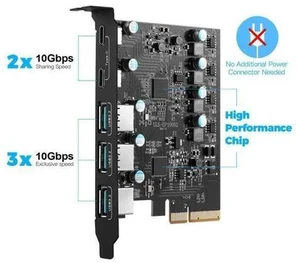 PCIe to USB 3.2 Gen 2 Adapter Card with 20 Gbps Bandwidth 5-Port PCI Express Expansion Card Internal USB Hub PCI-E Add-on Cards Riser for Windows 10/8/7 and MAC OS 10.8.2 Above (2X USB C -3X USB A) PCIe to USB 3.2 Gen 2 Adapter Card with 20 Gbps Bandwidth 5-Port PCI Express Expansion Card Internal USB Hub PCI-E Add-on Cards Riser for Windows 10/8/7 and MAC OS 10.8.2 Above (2X USB C -3X USB A)