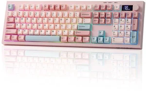 Aula S102 PRO Membrane Gaming Keyboard with TFT Screen, Volume Knob & Number Pad, BT/2.4G/USB, RGB Backlit, Creamy Silicone Structure, Silent Keyboard for PC Game/Office (Pink) Aula S102 PRO Membrane Gaming Keyboard with TFT Screen, Volume Knob & Number Pad, BT/2.4G/USB, RGB Backlit, Creamy Silicone Structure, Silent Keyboard for PC Game/Office (Pink)
