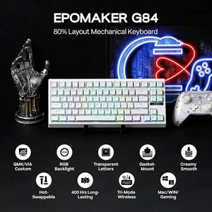 G84 80% RGB Gaming Mechanical Keyboard, 2.4GHz/ Type-C/BT Wireless Keyboard, QMK/VIA Programmable, Hot-Swappable, NKRO, with Shine Through PBT Keycaps for Gamers (White, Creamy Jade Switch) G84 80% RGB Gaming Mechanical Keyboard, 2.4GHz/ Type-C/BT Wireless Keyboard, QMK/VIA Programmable, Hot-Swappable, NKRO, with Shine Through PBT Keycaps for Gamers (White, Creamy Jade Switch)