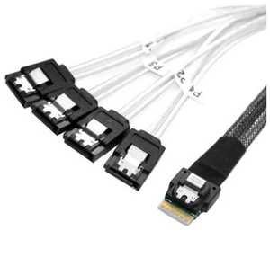 50cm Slim Line SAS 4.0 SFF-8654 4i 38Pin Host to 4 SATA 7Pin Target Hard Disk Fanout Raid Cable 50cm Slim Line SAS 4.0 SFF-8654 4i 38Pin Host to 4 SATA 7Pin Target Hard Disk Fanout Raid Cable