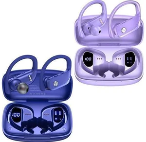 bmani 2 Sets Wireless Earbuds Bluetooth Headphones 48hrs Play Back Sport Earphones with LED Display Over-Ear Buds with Earhooks Built-in Mic Headset for Workout Blue+Purple bmani 2 Sets Wireless Earbuds Bluetooth Headphones 48hrs Play Back Sport Earphones with LED Display Over-Ear Buds with Earhooks Built-in Mic Headset for Workout Blue+Purple