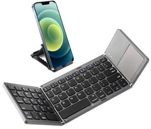 Multi-Device Foldable Bluetooth Keyboard with Touchpad - Rechargeable Dual-Mode(2.4G+BTx2) Wireless Keyboard with Holder, Portable Ultra Slim Folding Keyboard for Android Windows iOS Mac OS Multi-Device Foldable Bluetooth Keyboard with Touchpad - Rechargeable Dual-Mode(2.4G+BTx2) Wireless Keyboard with Holder, Portable Ultra Slim Folding Keyboard for Android Windows iOS Mac OS