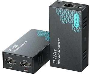 PWAY HDMI Extender 500ft Over Single Cat5e/6, One to Multiple Monitors by Ethernet Switch, Full HD 1080P@60Hz Video Extended PWAY HDMI Extender 500ft Over Single Cat5e/6, One to Multiple Monitors by Ethernet Switch, Full HD 1080P@60Hz Video Extended