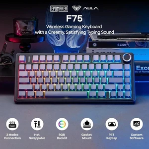 x Aula F75 Gasket Mechanical Keyboard, 75% Wireless Hot Swappable Gaming Keyboard with Five-Layer Padding&Knob, BT/2.4GHz/USB-C, RGB (Black Gradient, LEOBOG Reaper Switch) x Aula F75 Gasket Mechanical Keyboard, 75% Wireless Hot Swappable Gaming Keyboard with Five-Layer Padding&Knob, BT/2.4GHz/USB-C, RGB (Black Gradient, LEOBOG Reaper Switch)