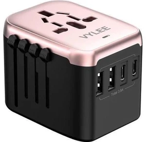 Universal International Power Travel Plug Adapter, 5 in 1 European Travel Plug Adapter W/ 3.5A 2xUSB-A and 2xUSB C Wall Charger and Worldwide AC Outlet for Europe USA UK AUS(Rose Gold) Universal International Power Travel Plug Adapter, 5 in 1 European Travel Plug Adapter W/ 3.5A 2xUSB-A and 2xUSB C Wall Charger and Worldwide AC Outlet for Europe USA UK AUS(Rose Gold)
