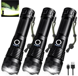 3 Pack Rechargeable LED Flashlights High Lumens 990 000LM Super Bright Flashlight Adjustable 5 Modes Powerful Flash Light with USB Cable Waterproof Handheld Flashlight for Home Camping Emergencies 3 Pack Rechargeable LED Flashlights High Lumens 990 000LM Super Bright Flashlight Adjustable 5 Modes Powerful Flash Light with USB Cable Waterproof Handheld Flashlight for Home Camping Emergencies