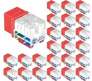 25-Pack 90 Degree Cat6 RJ45 Keystone Jack, Punch Down Keystone Jack Adapter-Red UL Listed 25-Pack 90 Degree Cat6 RJ45 Keystone Jack, Punch Down Keystone Jack Adapter-Red UL Listed