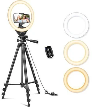 Sensyne 10'' Ring Light with 50'' Extendable Tripod Stand, LED Circle Lights with Phone Holder for Live Stream/Makeup/YouTube Video/TikTok, Compatible with All Phones Sensyne 10'' Ring Light with 50'' Extendable Tripod Stand, LED Circle Lights with Phone Holder for Live Stream/Makeup/YouTube Video/TikTok, Compatible with All Phones