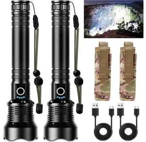 BERCOL Rechargeable LED Flashlights High Lumens, Super Bright 900,000 Lumens Flashlight with 5 Modes & Waterproof, Powerful 10000mAh High Capacity Flash Light for Camping Emergencies - 2 Pack BERCOL Rechargeable LED Flashlights High Lumens, Super Bright 900,000 Lumens Flashlight with 5 Modes & Waterproof, Powerful 10000mAh High Capacity Flash Light for Camping Emergencies - 2 Pack