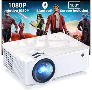 Projector, 1080P Bluetooth Mini Projector with 100 Projector Screen, 9500 LUX Portable Outdoor Movie Projector for Phone, Compatible with VGA/HDMI/USB/SD/Laptop/Fire Stick/PS5 Projector, 1080P Bluetooth Mini Projector with 100 Projector Screen, 9500 LUX Portable Outdoor Movie Projector for Phone, Compatible with VGA/HDMI/USB/SD/Laptop/Fire Stick/PS5