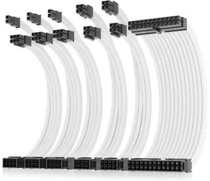 AsiaHorse 16AWG Pro Power Supply Sleeved Cable, White Power Supply Extension Cable Dual EPS Kit, 1x24-PIN/ 2x8-PORT (4+4) M/B,3x8-PORT (6+2) PCI-E, 30cm Length with 2 Set of Combs AsiaHorse 16AWG Pro Power Supply Sleeved Cable, White Power Supply Extension Cable Dual EPS Kit, 1x24-PIN/ 2x8-PORT (4+4) M/B,3x8-PORT (6+2) PCI-E, 30cm Length with 2 Set of Combs