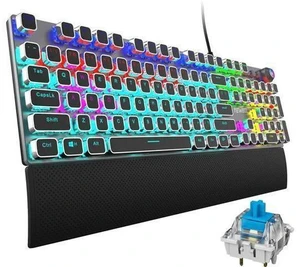 TEWELL Quick Responsible Blue Switches Mechanical Gaming Keyboard, Rainbow LED Rainbow Backlit Typewriter Keyboards with Removable Hand Rest, 104 Anti-ghosting Keys, for PC, Laptop, Computer TEWELL Quick Responsible Blue Switches Mechanical Gaming Keyboard, Rainbow LED Rainbow Backlit Typewriter Keyboards with Removable Hand Rest, 104 Anti-ghosting Keys, for PC, Laptop, Computer