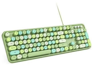 MOWUX Computer Keyboard Wired, Plug Play USB Retro Round Typewriter Keyboard, Full Size Wired Keyboard with Foldable Stands for Laptop and Office PC - Green Colorful MOWUX Computer Keyboard Wired, Plug Play USB Retro Round Typewriter Keyboard, Full Size Wired Keyboard with Foldable Stands for Laptop and Office PC - Green Colorful
