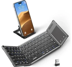 Foldable Bluetooth Keyboard with Touchpad, Full-Size Dual-Mode Wireless Folding Keyboard, Rechargeable Portable Travel Keyboard for iOS Android Windows Mac OS, Support 4 Device(BT5.1x3 + 2.4G) Foldable Bluetooth Keyboard with Touchpad, Full-Size Dual-Mode Wireless Folding Keyboard, Rechargeable Portable Travel Keyboard for iOS Android Windows Mac OS, Support 4 Device(BT5.1x3 + 2.4G)