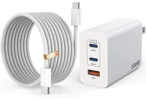 100W USB C Charger 3Ports USB C Laptop Charger Fast Charger with TypeC to TypeC Cable 6FT Woven Cable for Macbook Macbook Air Macbook pro iPhone 16/Plus/Pro/Pro Max 15/Plus/Pro/Pro Max iPad10 and More 100W USB C Charger 3Ports USB C Laptop Charger Fast Charger with TypeC to TypeC Cable 6FT Woven Cable for Macbook Macbook Air Macbook pro iPhone 16/Plus/Pro/Pro Max 15/Plus/Pro/Pro Max iPad10 and More