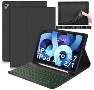DETUOSI for iPad Air 2 Keyboard Case, for iPad 9.7" 2017/2018 Keyboard Case with Apple Pencil Holder, Detachable Wireless 7-Colors Backlit Keyboard + PU Leather Cover for iPad Pro 9.7", for iPad Air 1 DETUOSI for iPad Air 2 Keyboard Case, for iPad 9.7" 2017/2018 Keyboard Case with Apple Pencil Holder, Detachable Wireless 7-Colors Backlit Keyboard + PU Leather Cover for iPad Pro 9.7", for iPad Air 1