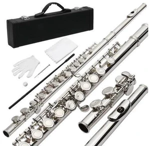 C Closed Hole Flute 16 Keys Flutes Kit for Students, Professionals & Beginner, Orchestra Musical Nickel Flute with Hard Case, Cleaning Rod, Cloth, Gloves (Silver) C Closed Hole Flute 16 Keys Flutes Kit for Students, Professionals & Beginner, Orchestra Musical Nickel Flute with Hard Case, Cleaning Rod, Cloth, Gloves (Silver)
