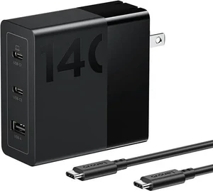 140W USB C Charger GaN Power Adapter with 3-Port Fast Charging PD 3.1 Compatible Black for ThinkPad MacBook iPhone Galaxy with 240W Cable 140W USB C Charger GaN Power Adapter with 3-Port Fast Charging PD 3.1 Compatible Black for ThinkPad MacBook iPhone Galaxy with 240W Cable