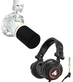 White Gaming Podcast Microphone Kit, PD200X with MH501 Studio Headphones for Gamer, Youtuber,Podcast White Gaming Podcast Microphone Kit, PD200X with MH501 Studio Headphones for Gamer, Youtuber,Podcast